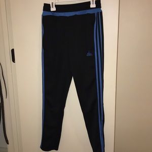 blue and black adidas joggers